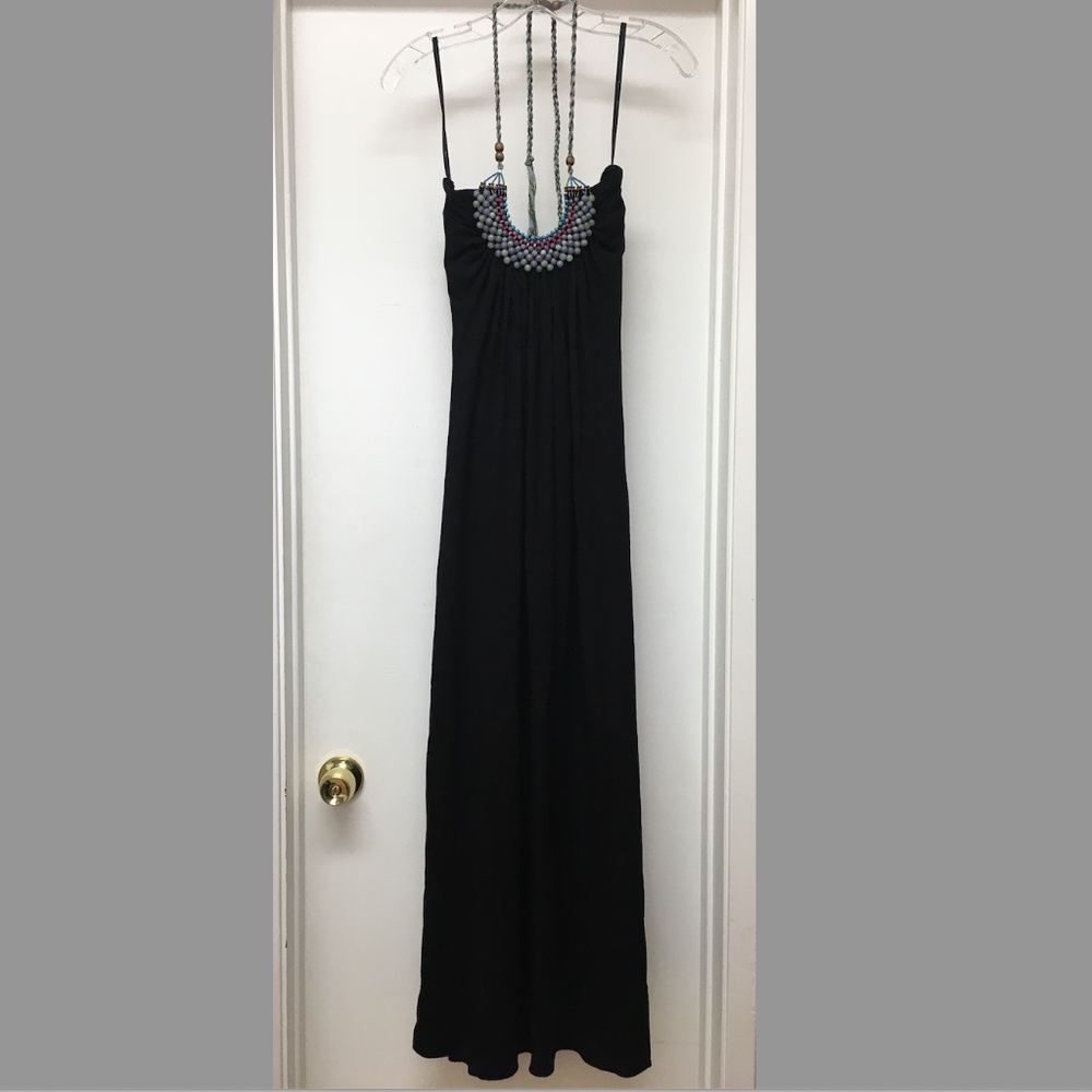 SKY BRAND Black Maxi Dress Beaded Detail EUC